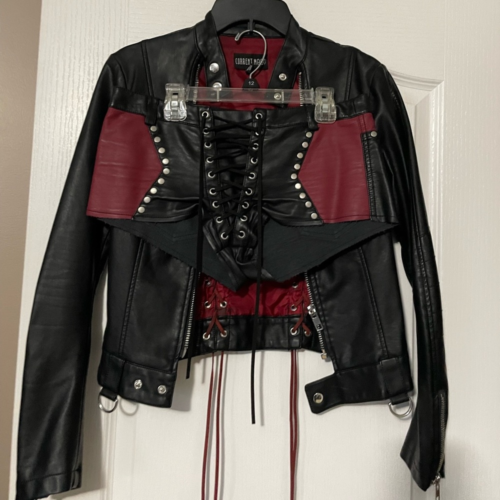 Leather Jacket and Shorts Lace Up Set